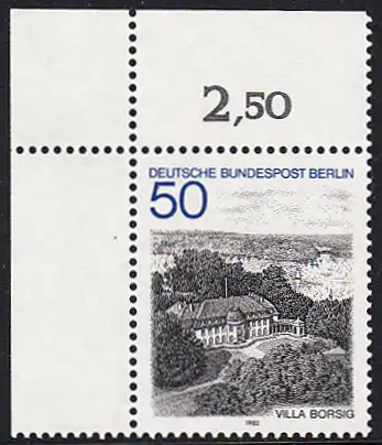 BERLIN 1982 Michel-Nummer 685 postfrisch EINZELMARKE ECKRAND oben links - Berlin-Ansichten: Villa Borsig