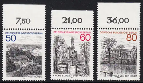 BERLIN 1982 Michel-Nummer 685-687 postfrisch SATZ(3) EINZELMARKEN RÄNDER oben - Berlin-Ansichten