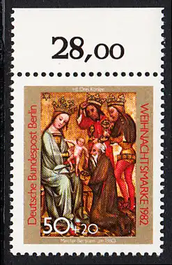BERLIN 1982 Michel-Nummer 688 postfrisch EINZELMARKE RAND oben (a) - Weihnachten