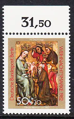 BERLIN 1982 Michel-Nummer 688 postfrisch EINZELMARKE RAND oben (b) - Weihnachten
