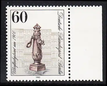 BERLIN 1983 Michel-Nummer 690 postfrisch EINZELMARKE RAND rechts - Historische Straßenpumpen in Berlin: Ventilbrunnen, Chamissoplatz