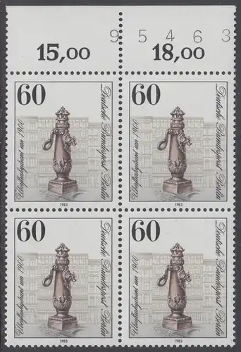 BERLIN 1983 Michel-Nummer 690 postfrisch BLOCK RÄNDER oben (BZ) - Historische Straßenpumpen in Berlin: Ventilbrunnen, Chamissoplatz
