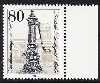 BERLIN 1983 Michel-Nummer 691 postfrisch EINZELMARKE RAND rechts - Historische Straßenpumpen in Berlin: Lauchhammerpumpe, Schlossstraße 