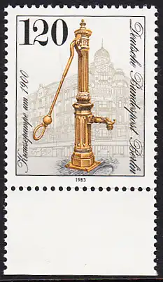 BERLIN 1983 Michel-Nummer 692 postfrisch EINZELMARKE RAND unten - Historische Straßenpumpen in Berlin: Lauchhammerpumpe, Schlossstraße 