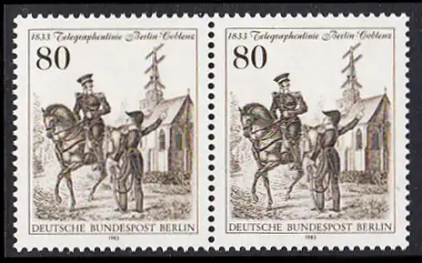 BERLIN 1983 Michel-Nummer 693 postfrisch horiz.PAAR - Telegraphenlinie Berlin-Coblenz