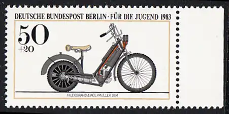 BERLIN 1983 Michel-Nummer 694 postfrisch EINZELMARKE RAND rechts - Historische Motorräder: Hildebrand & Wolfmüller