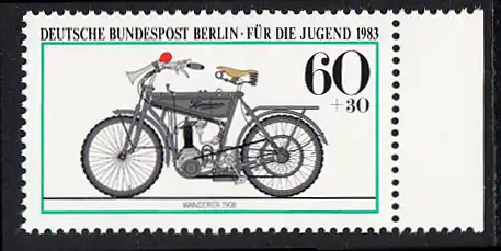 BERLIN 1983 Michel-Nummer 695 postfrisch EINZELMARKE RAND rechts - Historische Motorräder: Wanderer