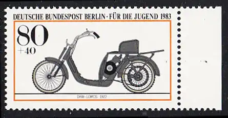 BERLIN 1983 Michel-Nummer 696 postfrisch EINZELMARKE RAND rechts - Historische Motorräder: DKW-Lomos