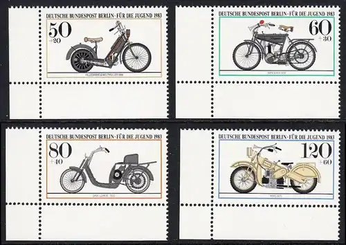 BERLIN 1983 Michel-Nummer 694-697 postfrisch SATZ(4) EINZELMARKEN ECKRÄNDER unten links - Historische Motorräder