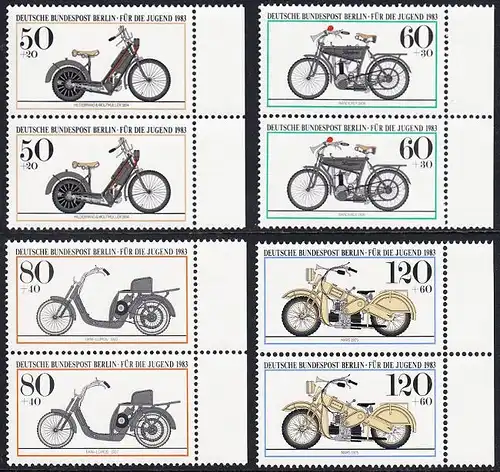 BERLIN 1983 Michel-Nummer 694-697 postfrisch SATZ(4) vert.PAARE RÄNDER rechts - Historische Motorräder
