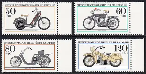 BERLIN 1983 Michel-Nummer 694-697 postfrisch SATZ(4) EINZELMARKEN RÄNDER rechts - Historische Motorräder