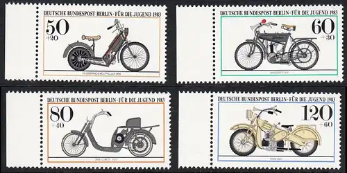 BERLIN 1983 Michel-Nummer 694-697 postfrisch SATZ(4) EINZELMARKEN RÄNDER links - Historische Motorräder