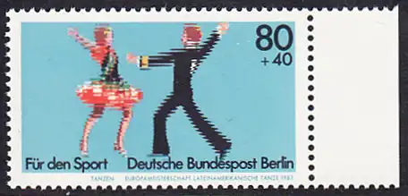 BERLIN 1983 Michel-Nummer 698 postfrisch EINZELMARKE RAND rechts - Sportereignisse 1983: Europameisterschaften in den Lateinamerikanischen Tänzen, Berlin