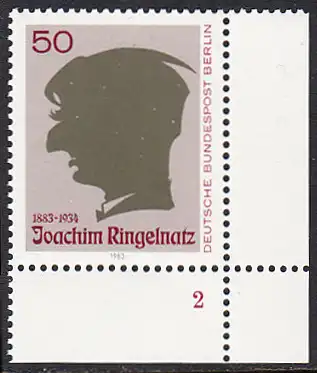 BERLIN 1983 Michel-Nummer 701 postfrisch EINZELMARKE ECKRAND unten rechts (b) - Joachim Ringelnatz, Maler und Schriftsteller (Scherenschnitt)