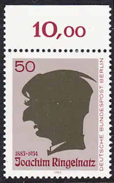 BERLIN 1983 Michel-Nummer 701 postfrisch EINZELMARKE RAND oben (a) - Joachim Ringelnatz, Maler und Schriftsteller (Scherenschnitt)