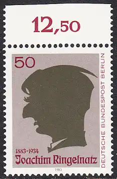 BERLIN 1983 Michel-Nummer 701 postfrisch EINZELMARKE RAND oben (b) - Joachim Ringelnatz, Maler und Schriftsteller (Scherenschnitt)