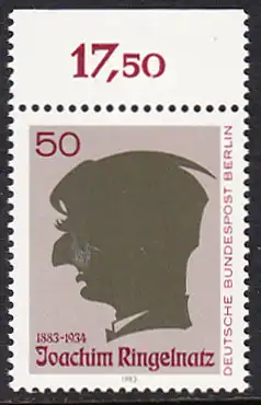 BERLIN 1983 Michel-Nummer 701 postfrisch EINZELMARKE RAND oben (c) - Joachim Ringelnatz, Maler und Schriftsteller (Scherenschnitt)