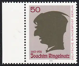 BERLIN 1983 Michel-Nummer 701 postfrisch EINZELMARKE RAND links - Joachim Ringelnatz, Maler und Schriftsteller (Scherenschnitt)