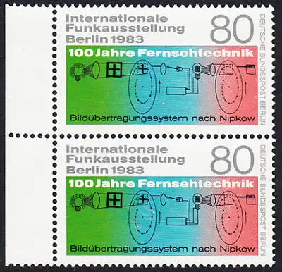 BERLIN 1983 Michel-Nummer 702 postfrisch vert.PAAR RAND links - Internationale Funkausstellung (IFA), Berlin