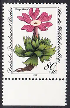 BERLIN 1983 Michel-Nummer 705 postfrisch EINZELMARKE RAND unten - Gefährdete Alpenblumen: Zwerg-Primel