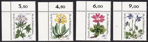 BERLIN 1983 Michel-Nummer 703-706 postfrisch SATZ(4) EINZELMARKEN ECKRÄNDER oben links - Gefährdete Alpenblumen