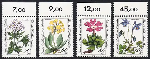 BERLIN 1983 Michel-Nummer 703-706 postfrisch SATZ(4) EINZELMARKEN RÄNDER oben - Gefährdete Alpenblumen