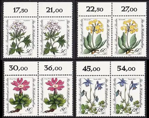 BERLIN 1983 Michel-Nummer 703-706 postfrisch SATZ(4) horiz.PAARE RÄNDER oben - Gefährdete Alpenblumen