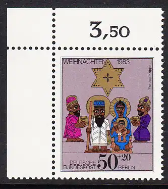 BERLIN 1983 Michel-Nummer 707 postfrisch EINZELMARKE ECKRAND oben links - Weihnachten