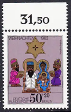 BERLIN 1983 Michel-Nummer 707 postfrisch EINZELMARKE RAND oben (c) - Weihnachten