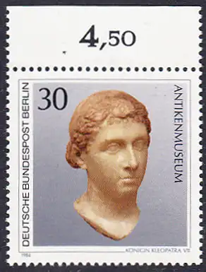BERLIN 1984 Michel-Nummer 708 postfrisch EINZELMARKE RAND oben - Kunstschätze in Berliner Museen: Königin Kleopatra VII. (Antikenmuseum)