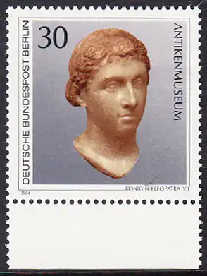 BERLIN 1984 Michel-Nummer 708 postfrisch EINZELMARKE RAND unten - Kunstschätze in Berliner Museen: Königin Kleopatra VII. (Antikenmuseum)