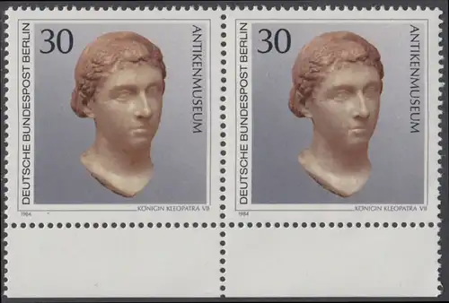 BERLIN 1984 Michel-Nummer 708 postfrisch horiz.PAAR RAND unten - Kunstschätze in Berliner Museen: Königin Kleopatra VII. (Antikenmuseum)