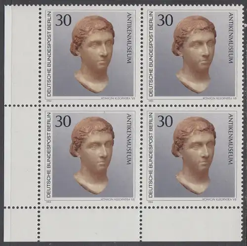 BERLIN 1984 Michel-Nummer 708 postfrisch BLOCK ECKRAND unten links - Kunstschätze in Berliner Museen: Königin Kleopatra VII. (Antikenmuseum)