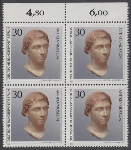 BERLIN 1984 Michel-Nummer 708 postfrisch BLOCK RÄNDER oben - Kunstschätze in Berliner Museen: Königin Kleopatra VII. (Antikenmuseum)
