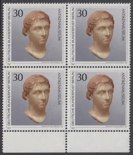 BERLIN 1984 Michel-Nummer 708 postfrisch BLOCK RÄNDER unten - Kunstschätze in Berliner Museen: Königin Kleopatra VII. (Antikenmuseum)