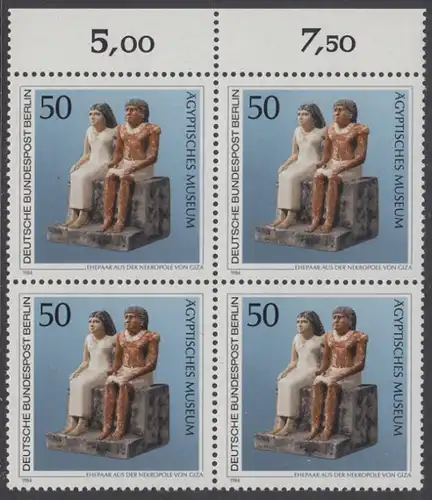 BERLIN 1984 Michel-Nummer 709 postfrisch BLOCK RÄNDER oben - Kunstschätze in Berliner Museen: Ehepaar aus der Nekropole von Giza (Ägyptisches Museum)