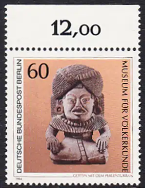 BERLIN 1984 Michel-Nummer 710 postfrisch EINZELMARKE RAND oben - Kunstschätze in Berliner Museen: Göttin mit dem Perlenturban (Museum für Völkerkunde)