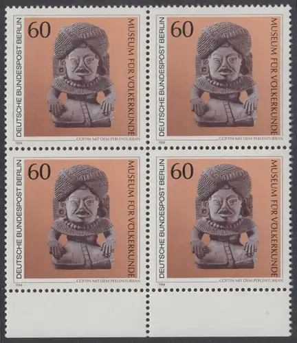 BERLIN 1984 Michel-Nummer 710 postfrisch BLOCK RÄNDER unten - Kunstschätze in Berliner Museen: Göttin mit dem Perlenturban (Museum für Völkerkunde)