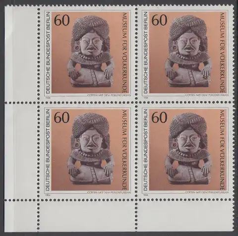 BERLIN 1984 Michel-Nummer 710 postfrisch BLOCK ECKRAND unten links - Kunstschätze in Berliner Museen: Göttin mit dem Perlenturban (Museum für Völkerkunde)