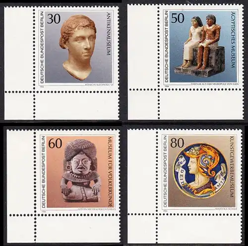 BERLIN 1984 Michel-Nummer 708-711 postfrisch SATZ(4) EINZELMARKEN ECKRÄNDER unten links - Kunstschätze in Berliner Museen