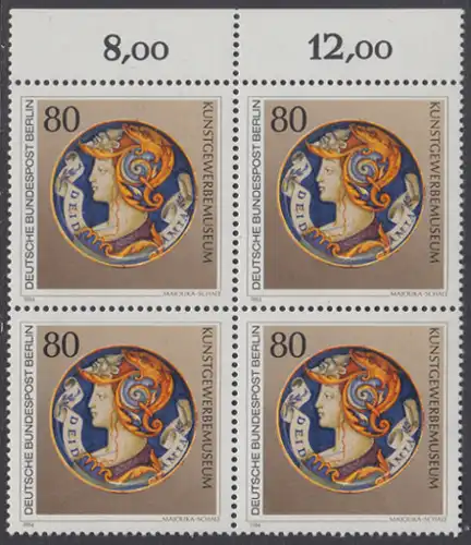 BERLIN 1984 Michel-Nummer 711 postfrisch BLOCK RÄNDER oben - Kunstschätze in Berliner Museen: Majolika-Schale (Kunstgewerbemuseum)
