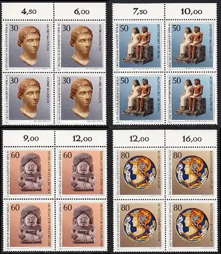 BERLIN 1984 Michel-Nummer 708-711 postfrisch SATZ(4) BLÖCKE RÄNDER oben - Kunstschätze in Berliner Museen