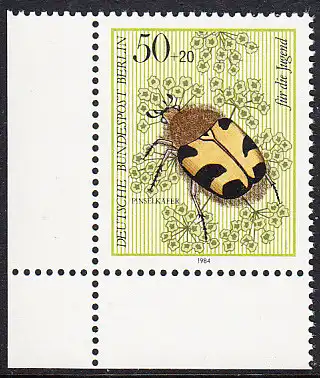 BERLIN 1984 Michel-Nummer 712 postfrisch EINZELMARKE ECKRAND unten links - Bestäuberinsekten: Pinselkäfer