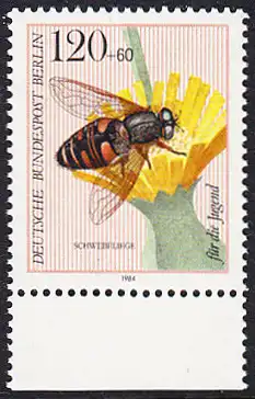 BERLIN 1984 Michel-Nummer 715 postfrisch EINZELMARKE RAND unten - Bestäuberinsekten: Schwebfliege