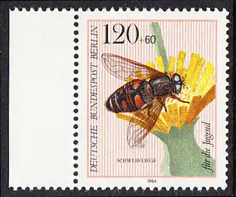 BERLIN 1984 Michel-Nummer 715 postfrisch EINZELMARKE RAND links - Bestäuberinsekten: Schwebfliege