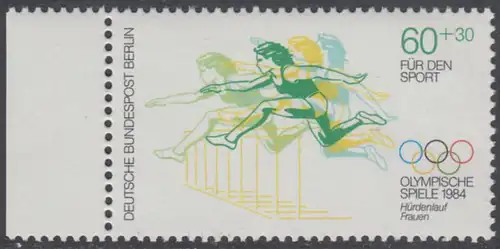 BERLIN 1984 Michel-Nummer 716 postfrisch EINZELMARKE RAND links - Olympische Sommerspiele, Los Angeles: Hürdenlauf, Frauen