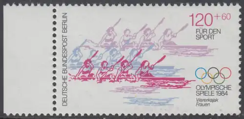 BERLIN 1984 Michel-Nummer 718 postfrisch EINZELMARKE RAND links - Olympische Sommerspiele, Los Angeles: Viererkajak, Frauen