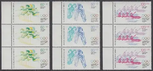 BERLIN 1984 Michel-Nummer 716-718 postfrisch SATZ(3) vert.STRIPS(3) RÄNDER links - Olympische Sommerspiele, Los Angeles