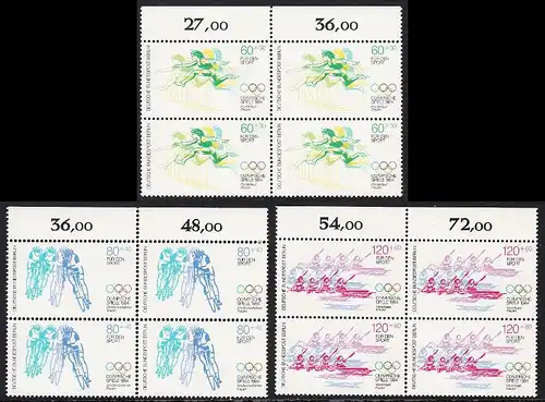 BERLIN 1984 Michel-Nummer 716-718 postfrisch SATZ(3) BLÖCKE RÄNDER oben - Olympische Sommerspiele, Los Angeles