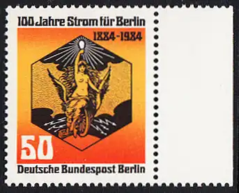 BERLIN 1984 Michel-Nummer 720 postfrisch EINZELMARKE RAND rechts - 100 Jahre Strom für Berlin